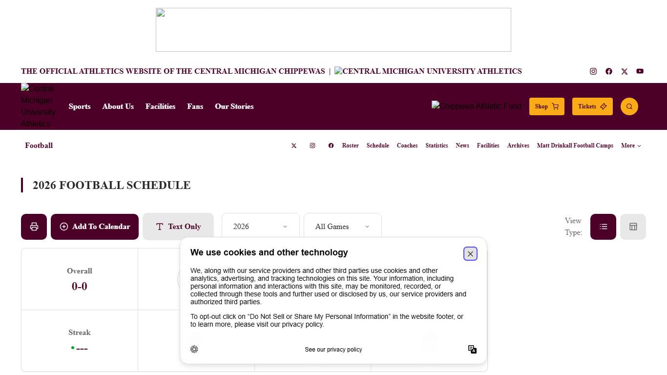 2026 Football Schedule - Central Michigan University Athletics